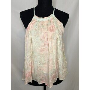 Free People‎ Season in the Sun Printed Lace Up Tank Top Ivory Flowy SMALL *NEW*